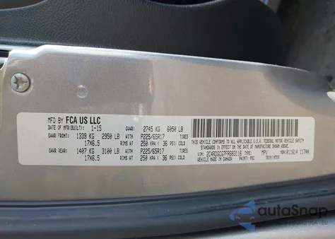 2015 Dodge Grand Caravan Sxt из США, поврежденный, VIN 2C4RDGCG7FR683116